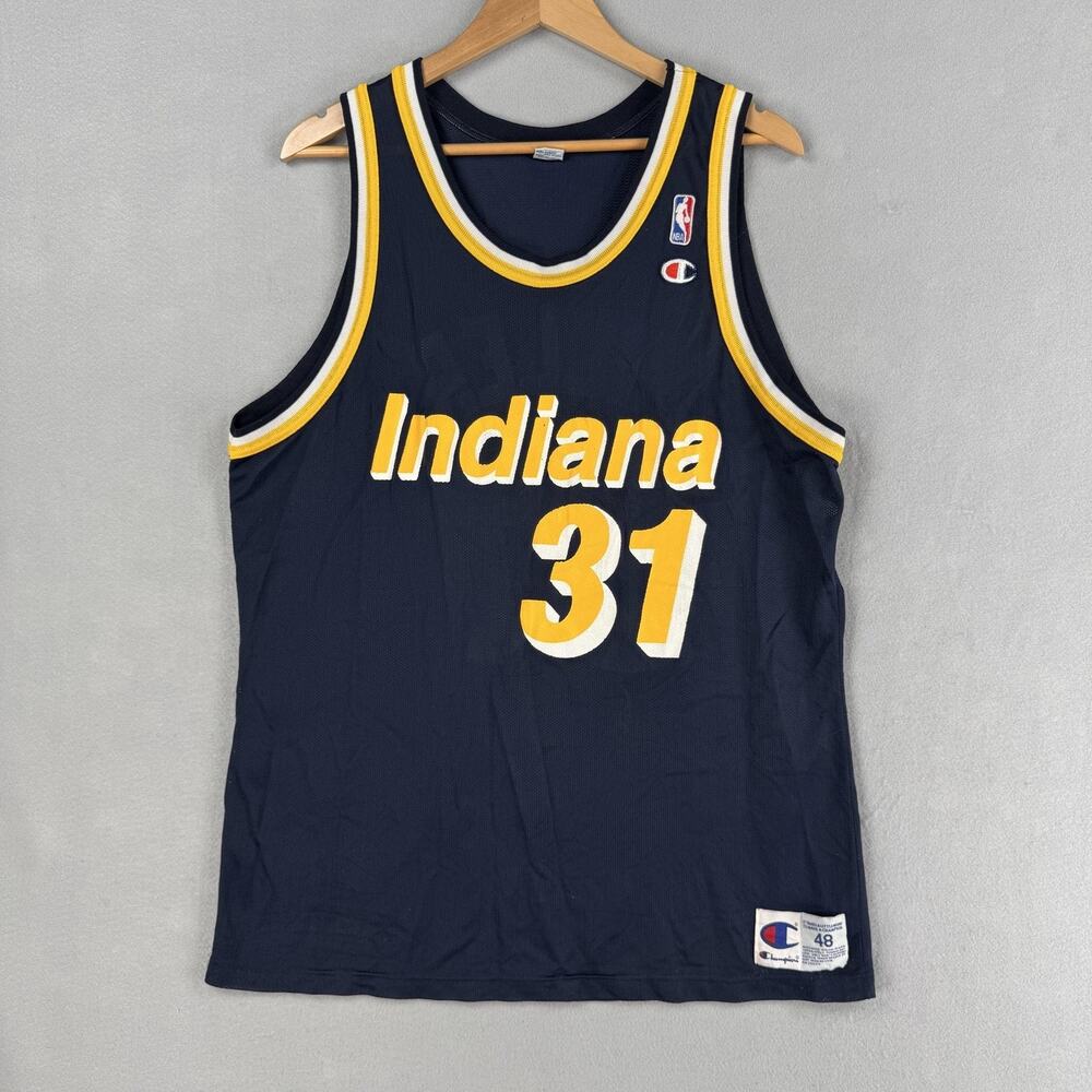 Vintage Indiana Pacers Jersey Mens 48 Blue NBA Basketball Champion Miller 31 90s